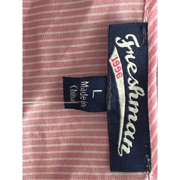 Freshman 1996 Women's L Pink & White Striped Ruffle Blouse Long Sleeve - Picture 3 of 6
